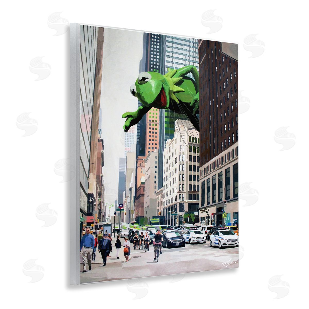 Frog Character over City Wood Plaque Wall Art, Home Decor by Keith Thomson