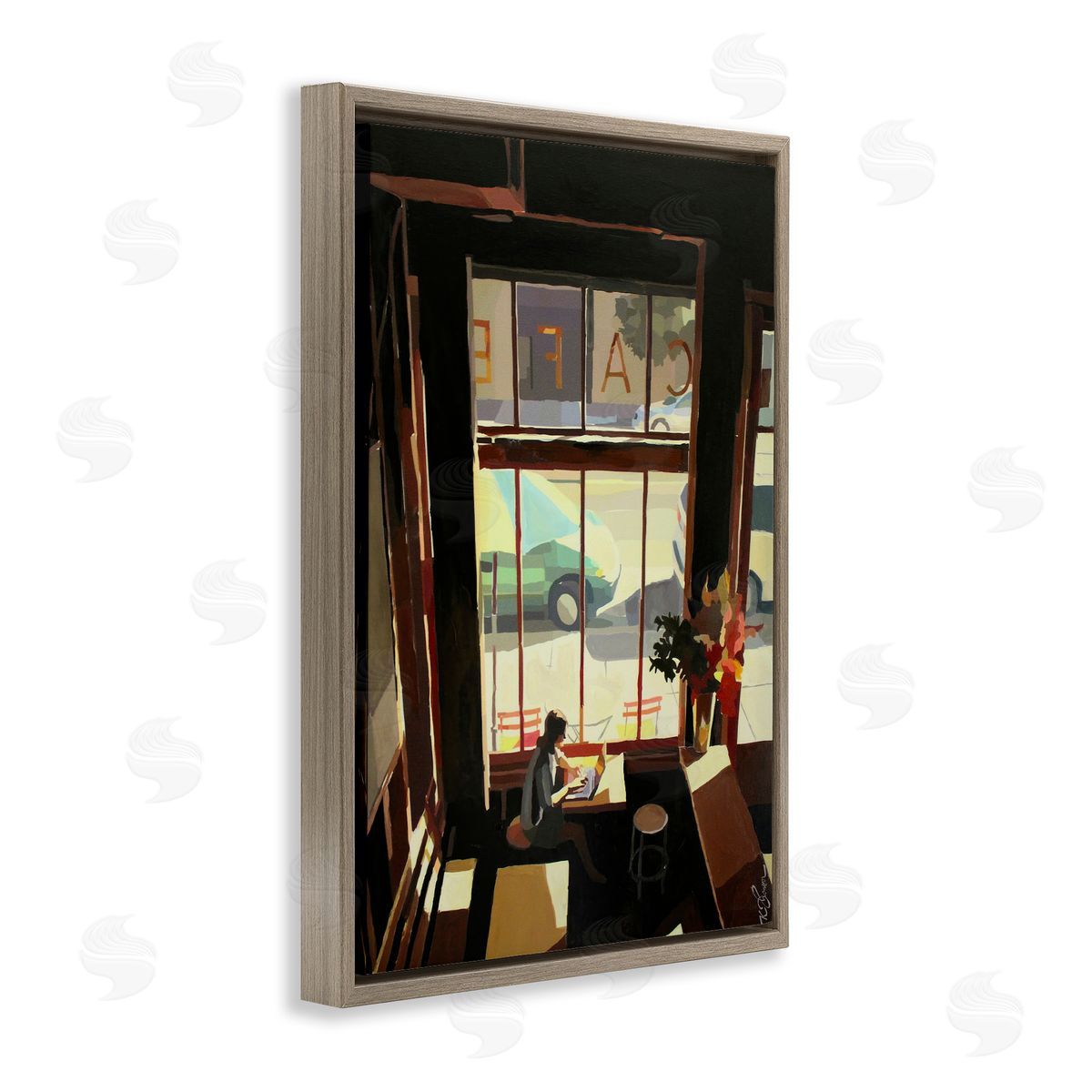 Tranquil Cafe Environment Brown Floating Frame Canvas Wall Art, Home Decor by Keith Thomson