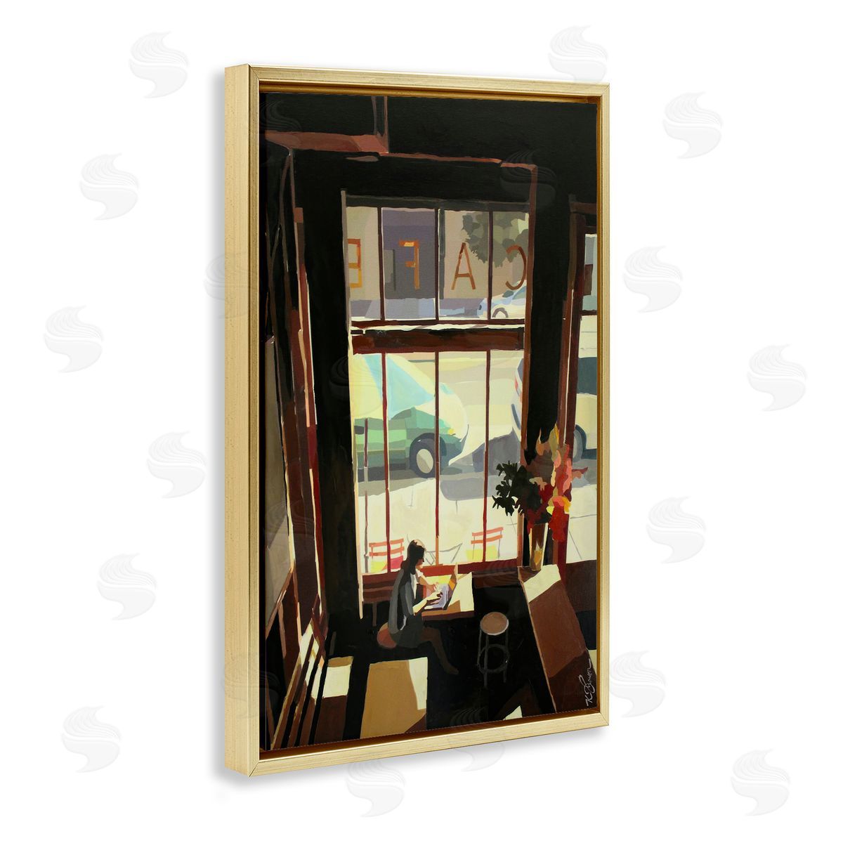 Tranquil Cafe Environment Gold Floating Frame Canvas Wall Art, Home Decor by Keith Thomson