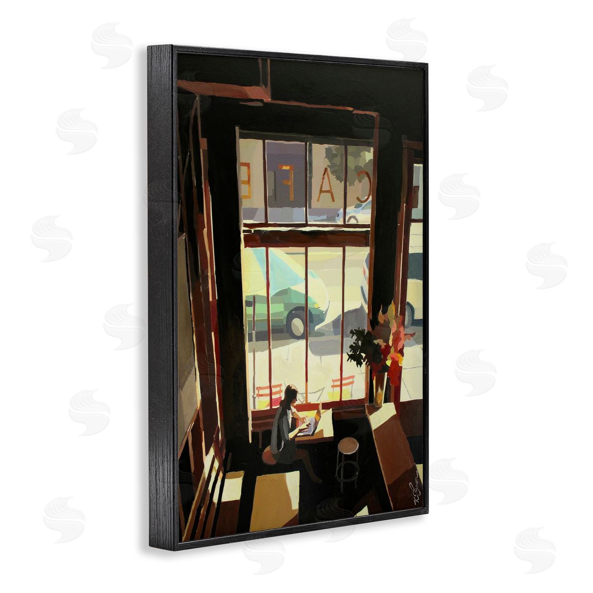 Tranquil Cafe Environment Black Frame Print Wall Art, Home Decor by Keith Thomson
