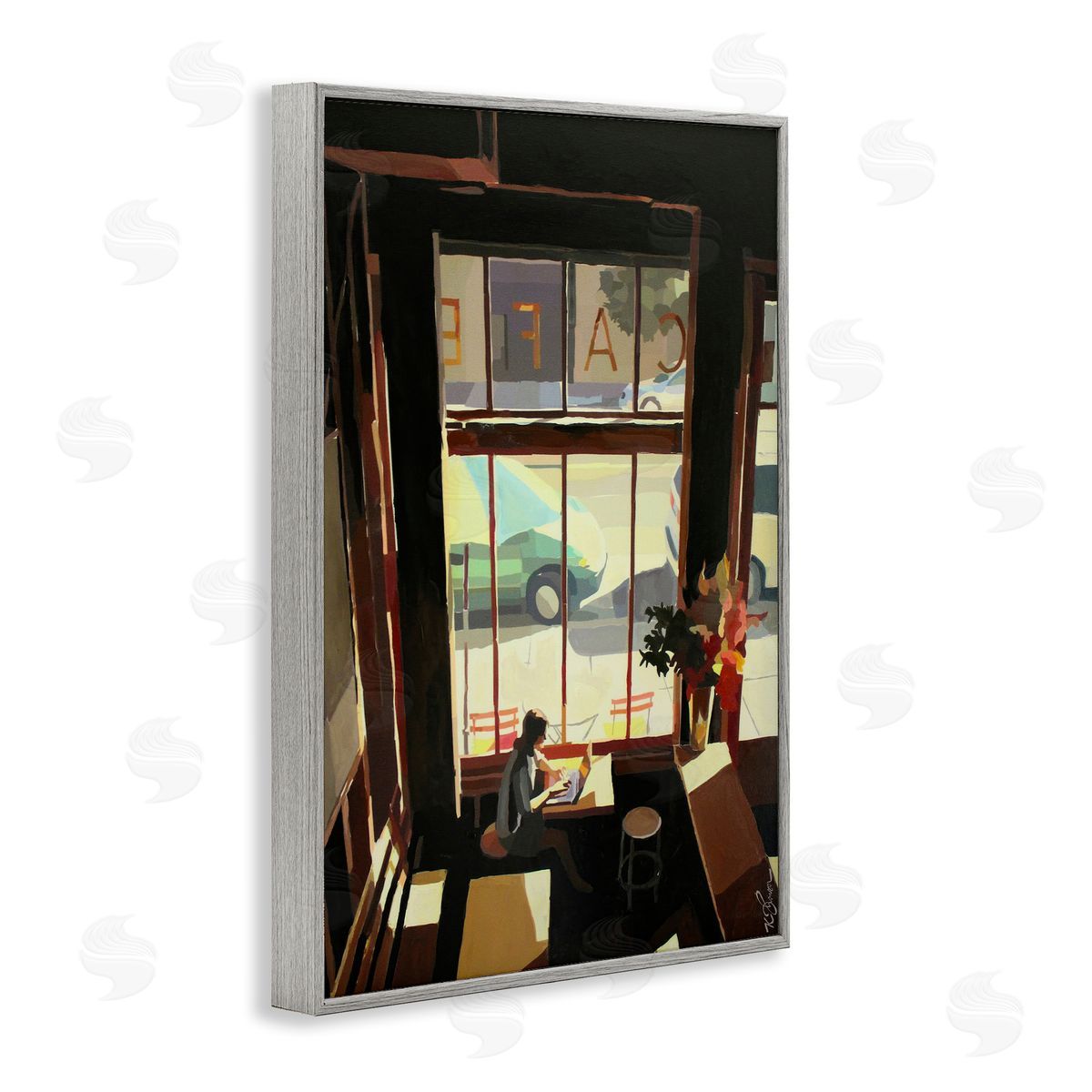 Tranquil Cafe Environment Grey Frame Print Wall Art, Home Decor by Keith Thomson
