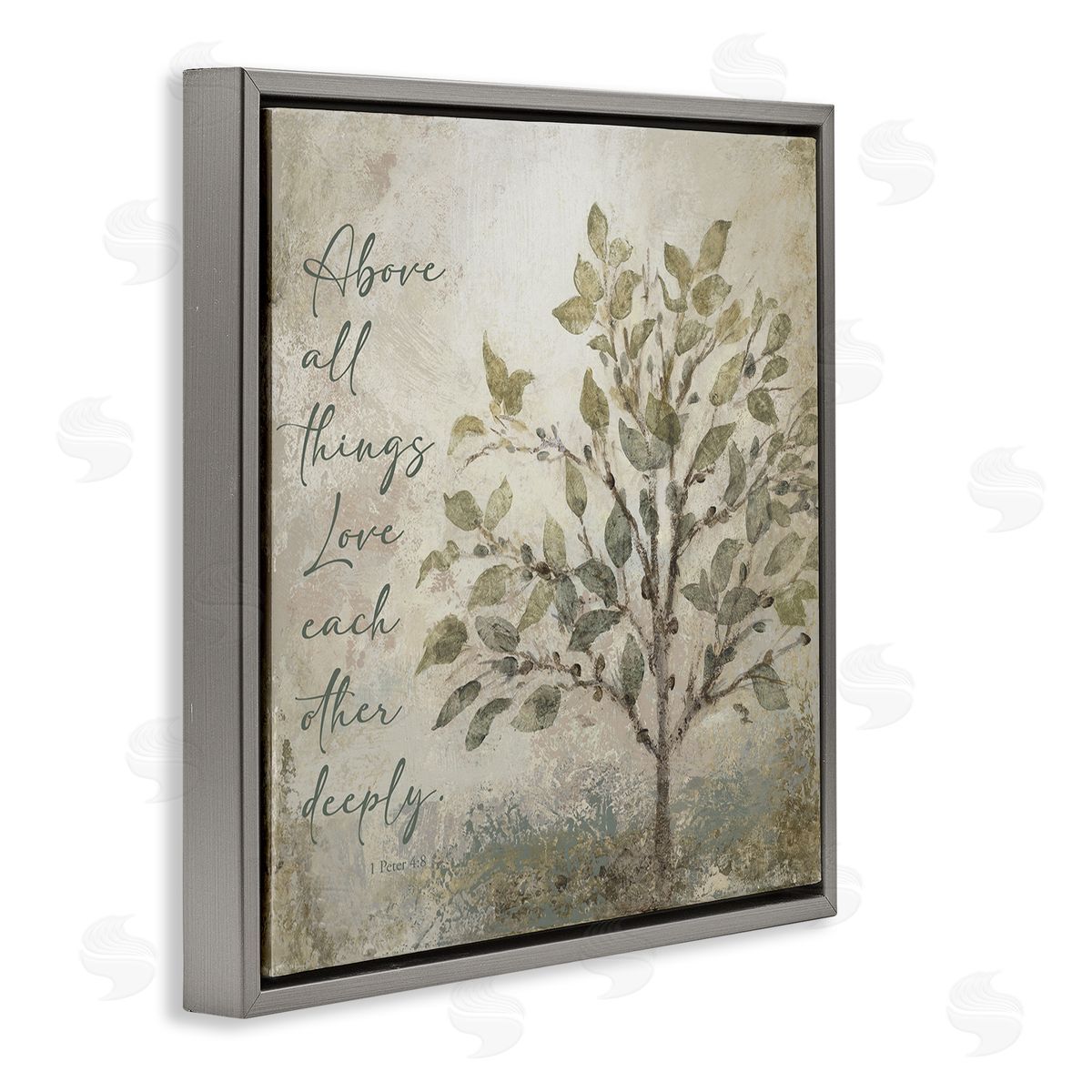 Rustic Love Each Other Deeply Grey Floating Frame Canvas Wall Art, Home Decor by John Spaeth