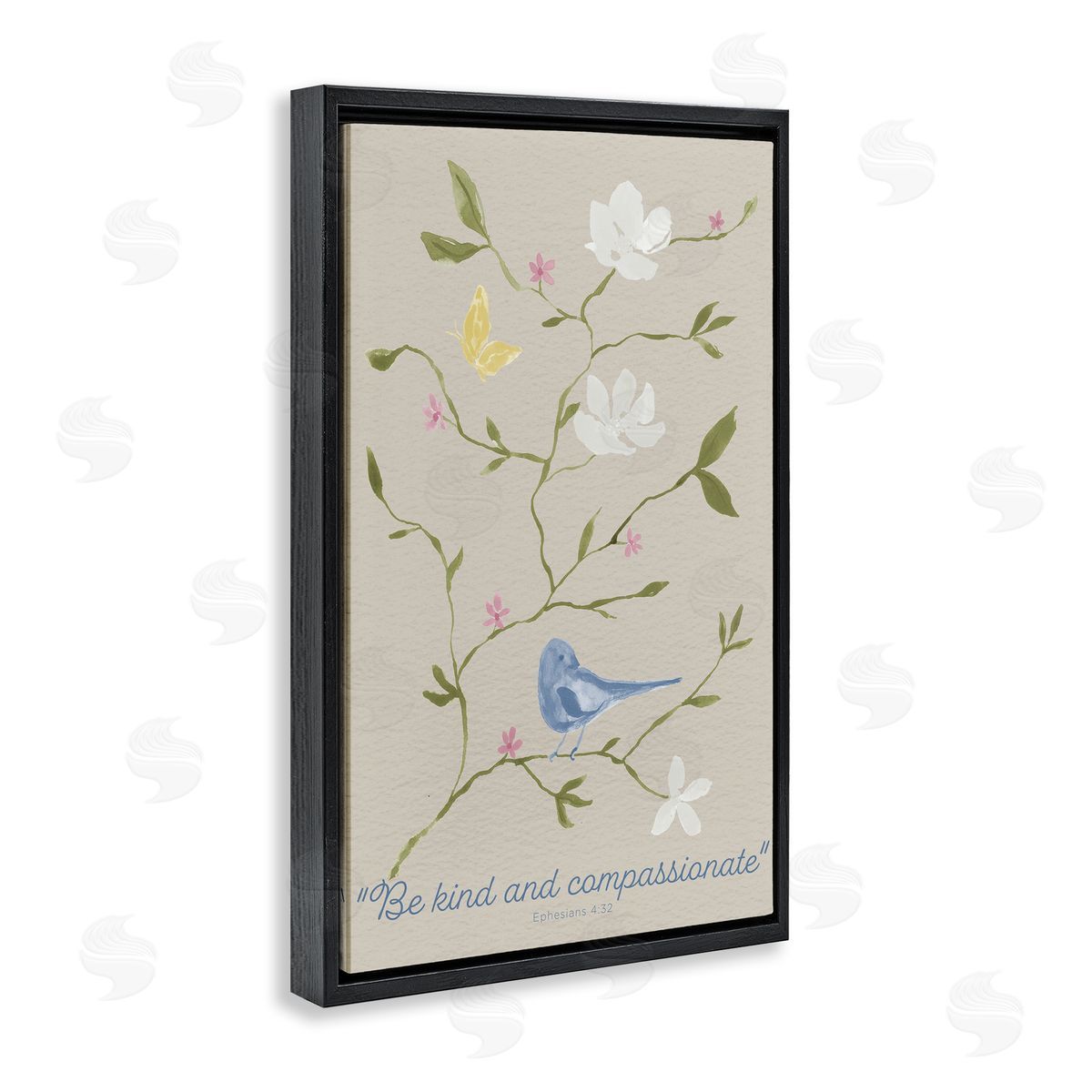 Floral Be Kind & Compassionate Black Floating Frame Canvas Wall Art, Home Decor by Lucille Price