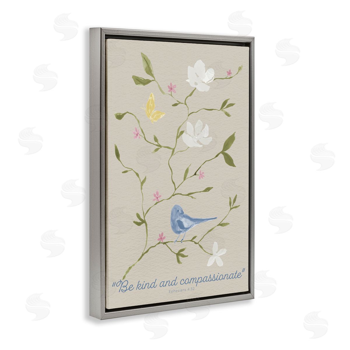 Floral Be Kind & Compassionate Grey Floating Frame Canvas Wall Art, Home Decor by Lucille Price