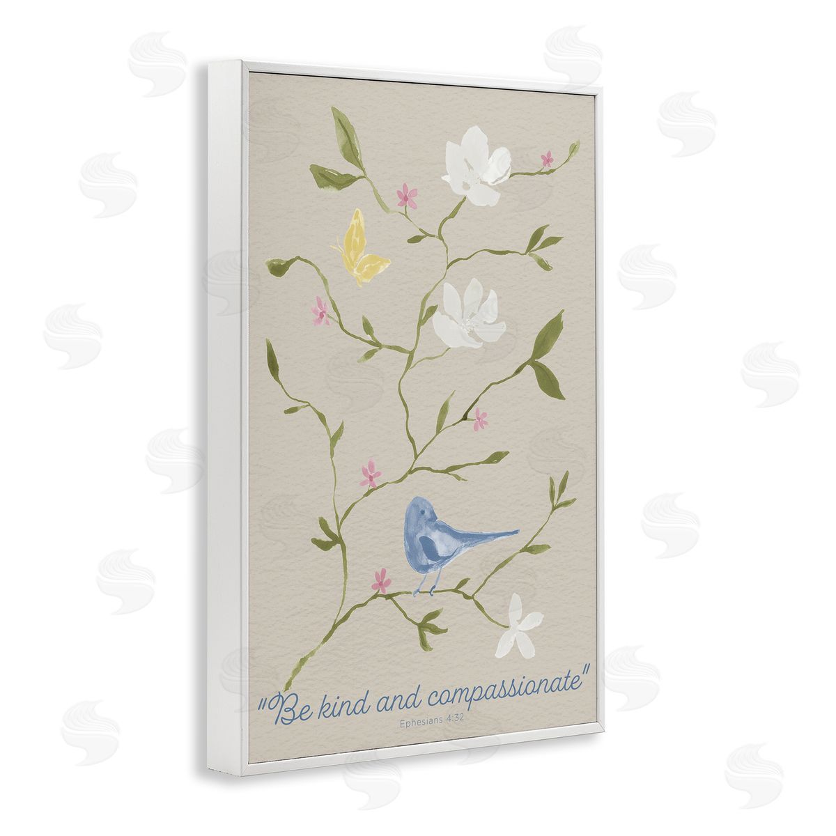 Floral Be Kind & Compassionate White Frame Print Wall Art, Home Decor by Lucille Price