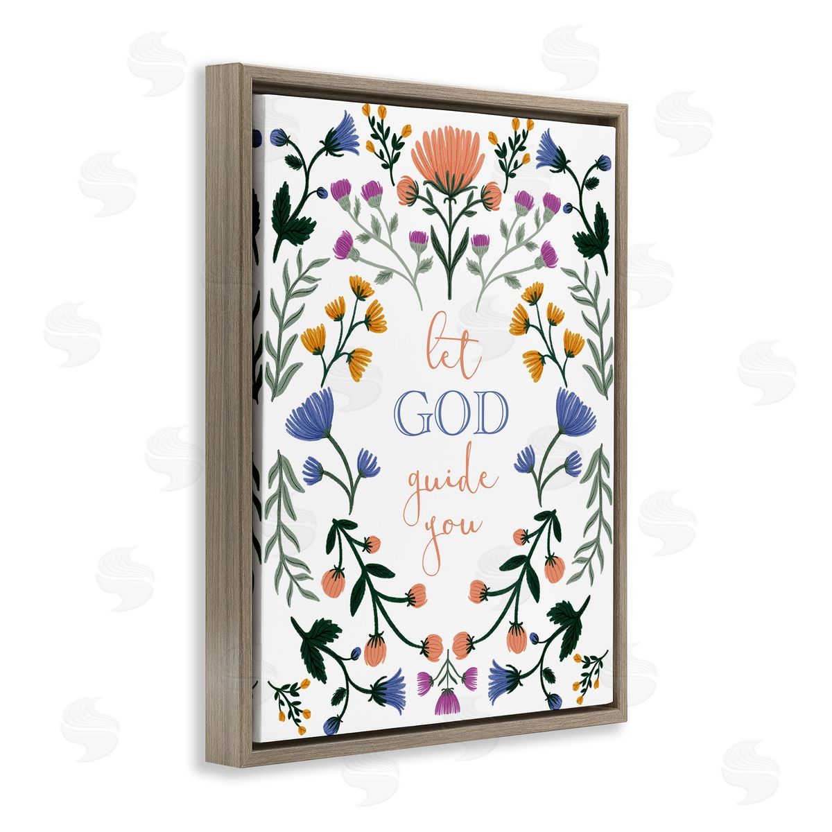 Floral Let God Guide You Brown Floating Frame Canvas Wall Art, Home Decor by Angel Nicole