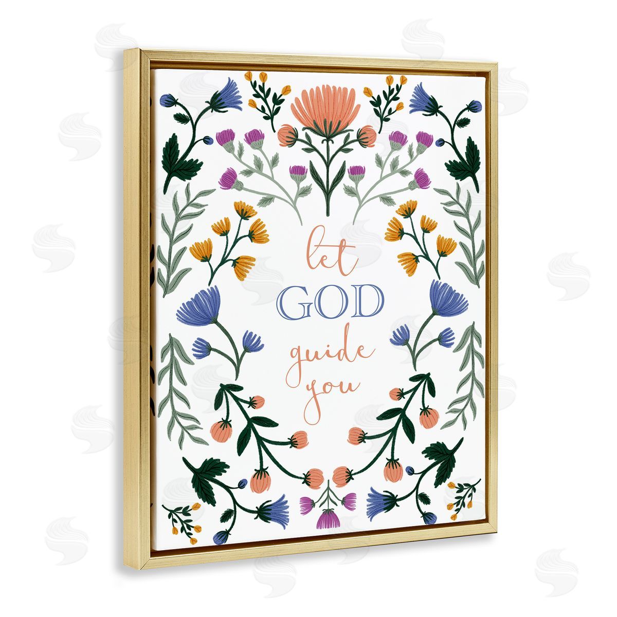 Floral Let God Guide You Gold Floating Frame Canvas Wall Art, Home Decor by Angel Nicole