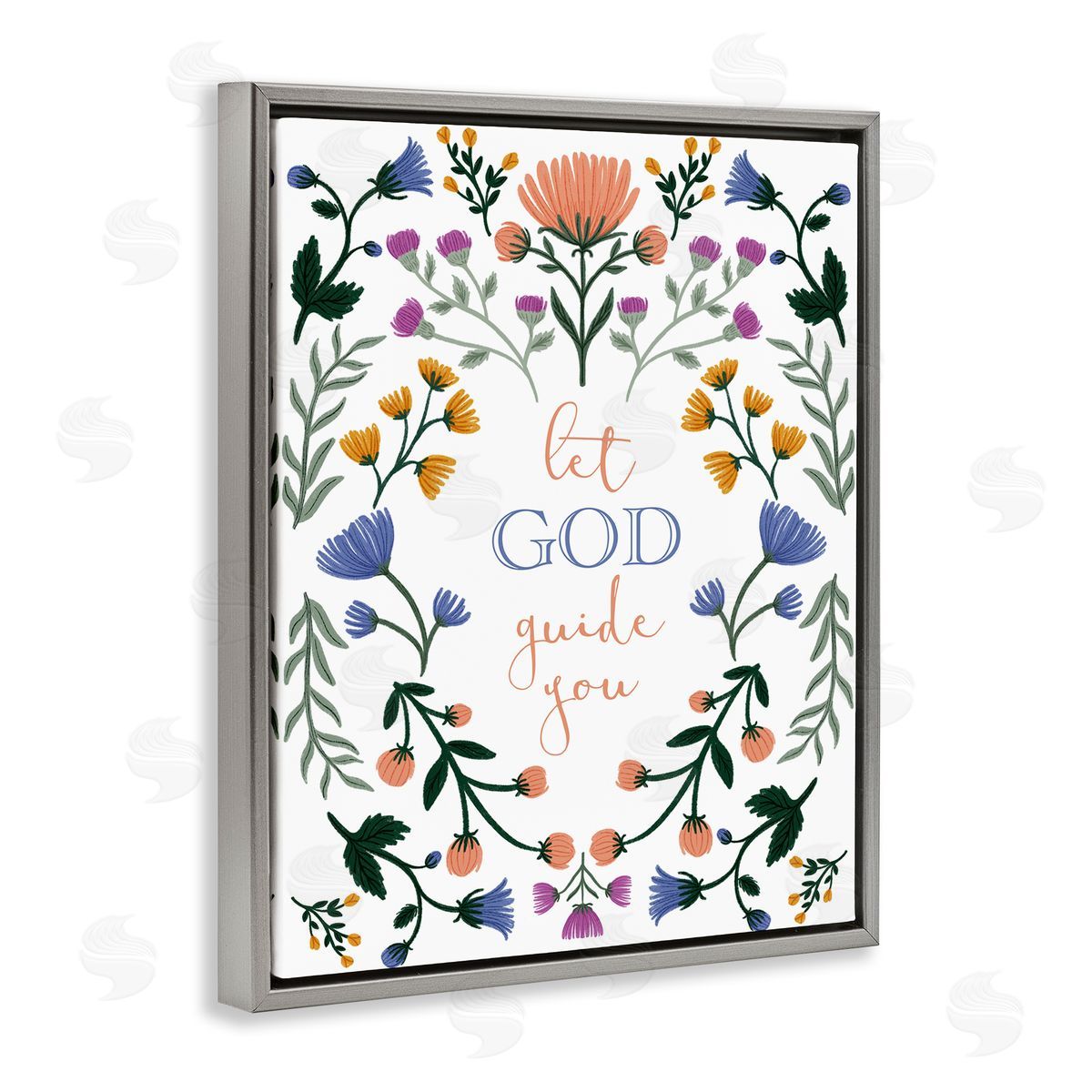 Floral Let God Guide You Grey Floating Frame Canvas Wall Art, Home Decor by Angel Nicole