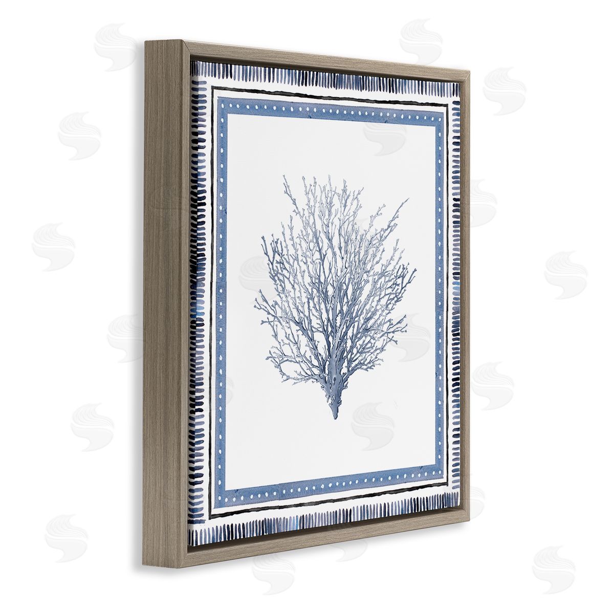 Bordered Oceanic Coral Brown Floating Frame Canvas Wall Art, Home Decor by Lanie Loreth
