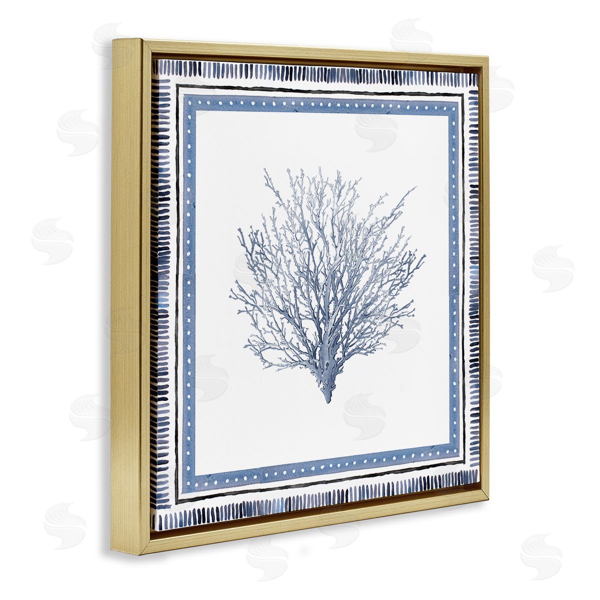 Bordered Oceanic Coral Gold Floating Frame Canvas Wall Art, Home Decor by Lanie Loreth