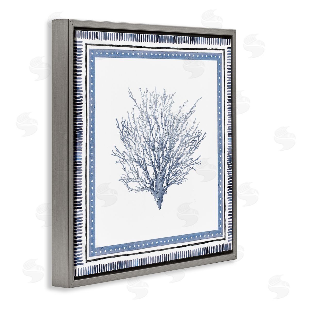 Bordered Oceanic Coral Grey Floating Frame Canvas Wall Art, Home Decor by Lanie Loreth