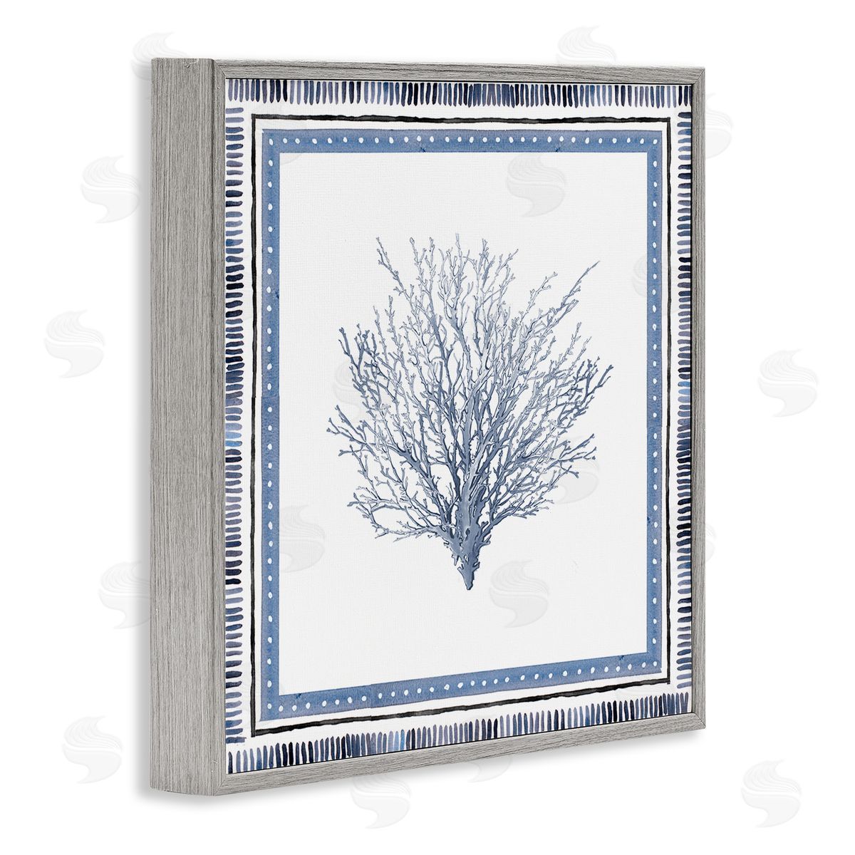 Bordered Oceanic Coral Grey Frame Print Wall Art, Home Decor by Lanie Loreth