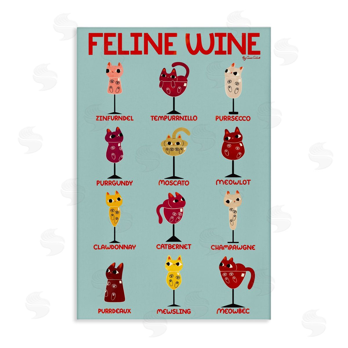 Clever Feline Wine Drinks Canvas Wall Art, Home Decor by Carrie Cantwell