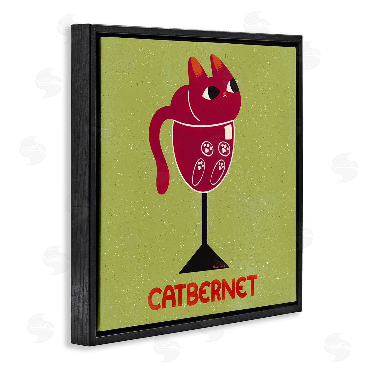 Catbernet Cat Wine Black Floating Frame Canvas Wall Art, Home Decor by Carrie Cantwell