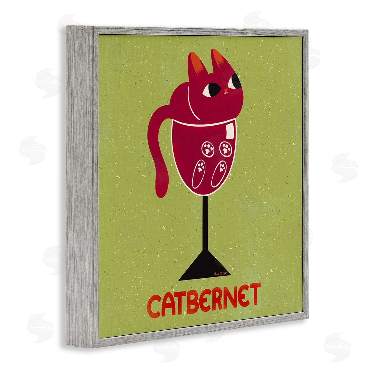 Catbernet Cat Wine Grey Frame Print Wall Art, Home Decor by Carrie Cantwell