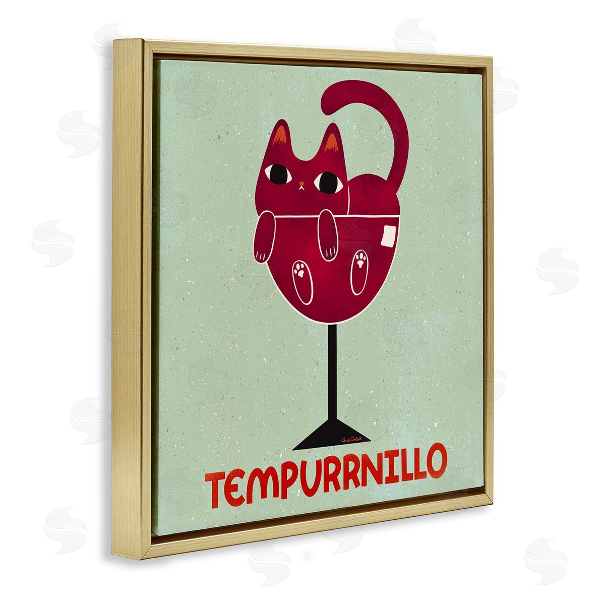Tempurrnillo Cat Wine Gold Floating Frame Canvas Wall Art, Home Decor by Carrie Cantwell