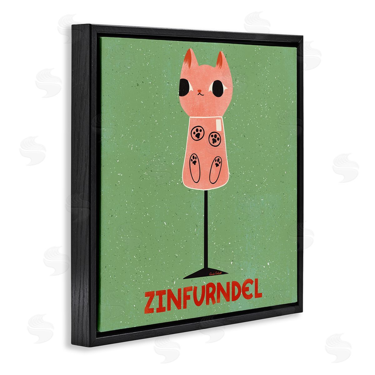 Zinfurndel Feline Wine Black Floating Frame Canvas Wall Art, Home Decor by Carrie Cantwell