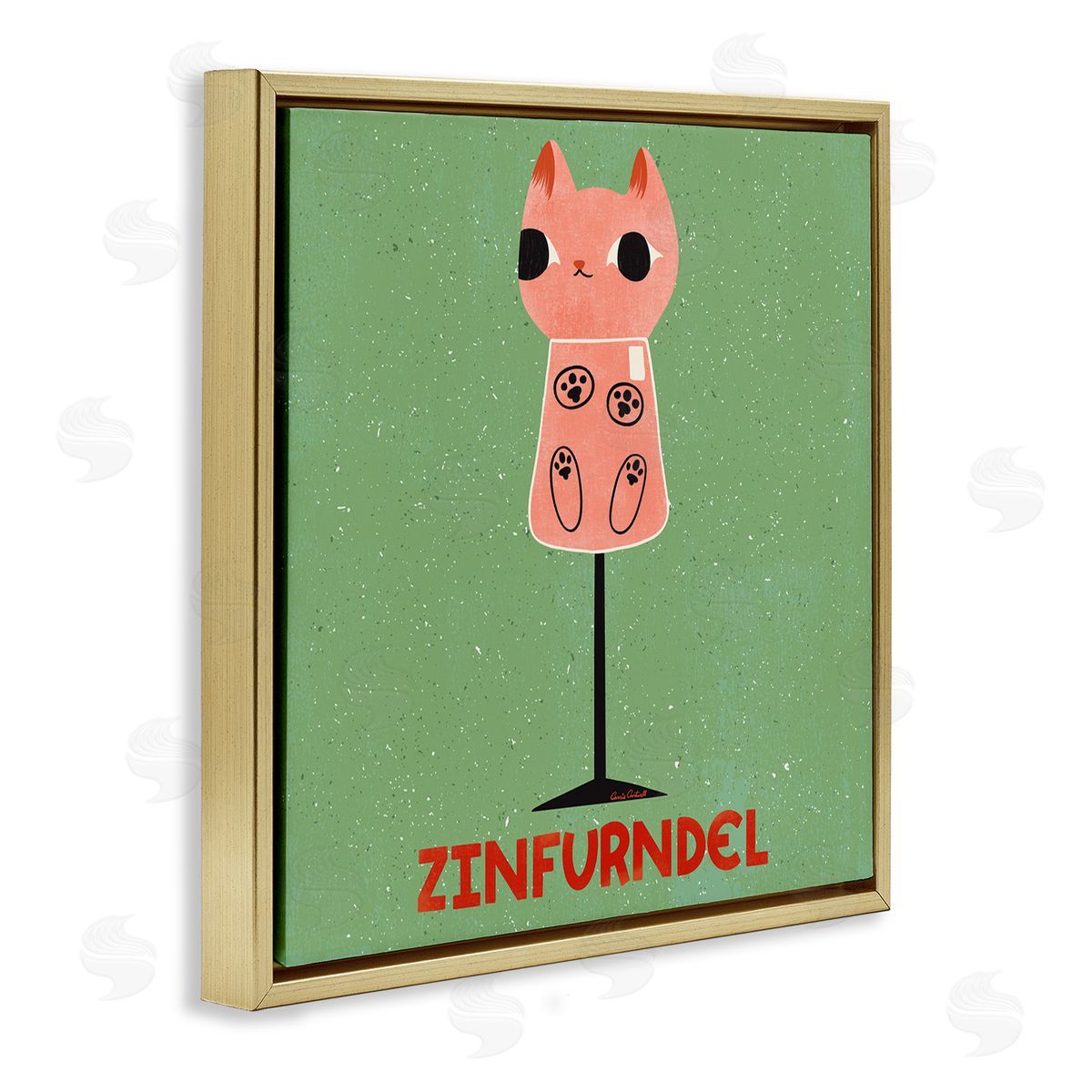Zinfurndel Feline Wine Gold Floating Frame Canvas Wall Art, Home Decor by Carrie Cantwell
