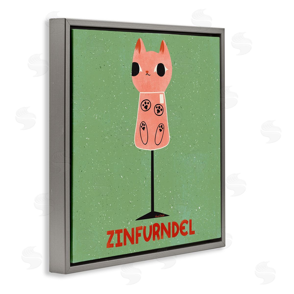 Zinfurndel Feline Wine Grey Floating Frame Canvas Wall Art, Home Decor by Carrie Cantwell