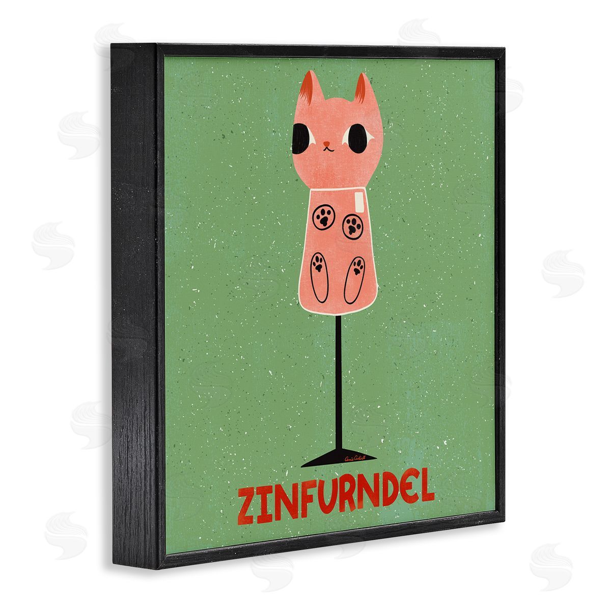 Zinfurndel Feline Wine Black Frame Print Wall Art, Home Decor by Carrie Cantwell