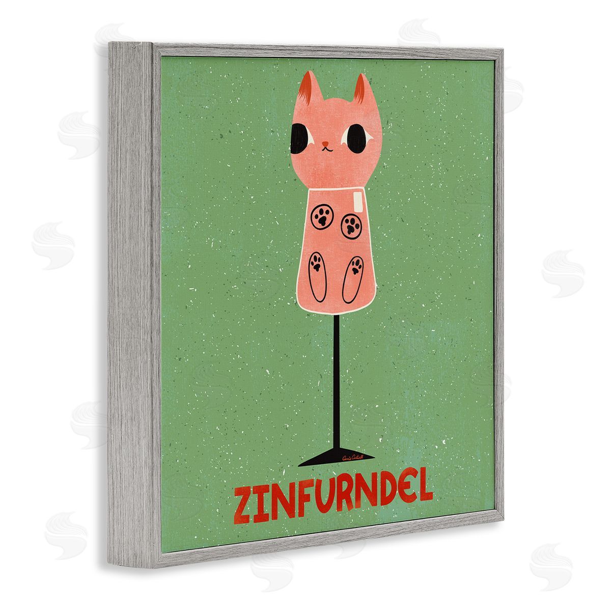 Zinfurndel Feline Wine Grey Frame Print Wall Art, Home Decor by Carrie Cantwell