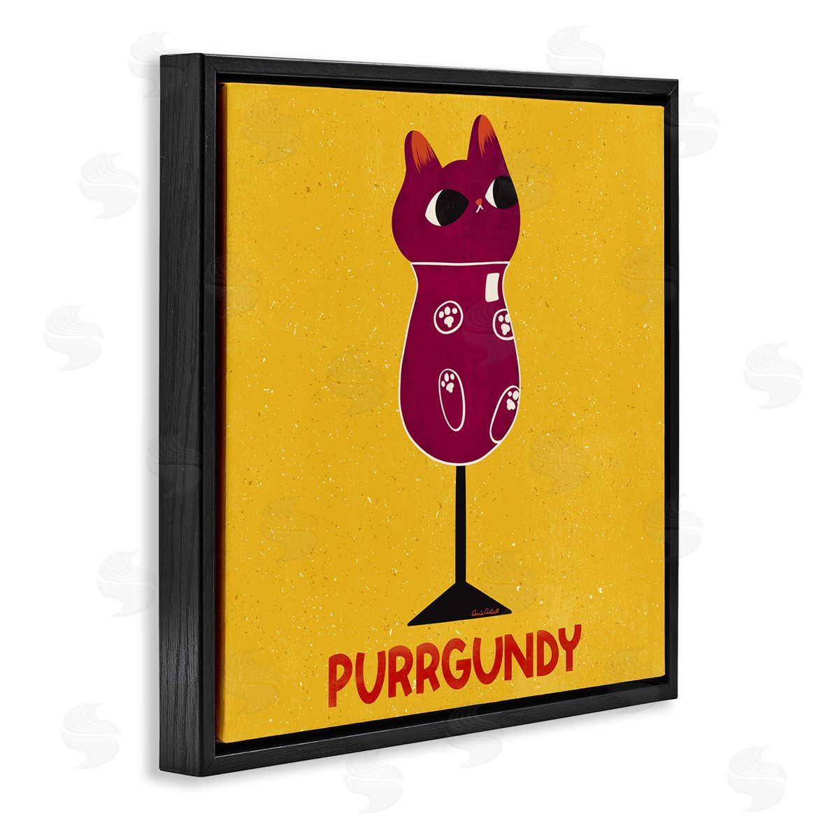 Purrgundy Cat Wine Black Floating Frame Canvas Wall Art, Home Decor by Carrie Cantwell