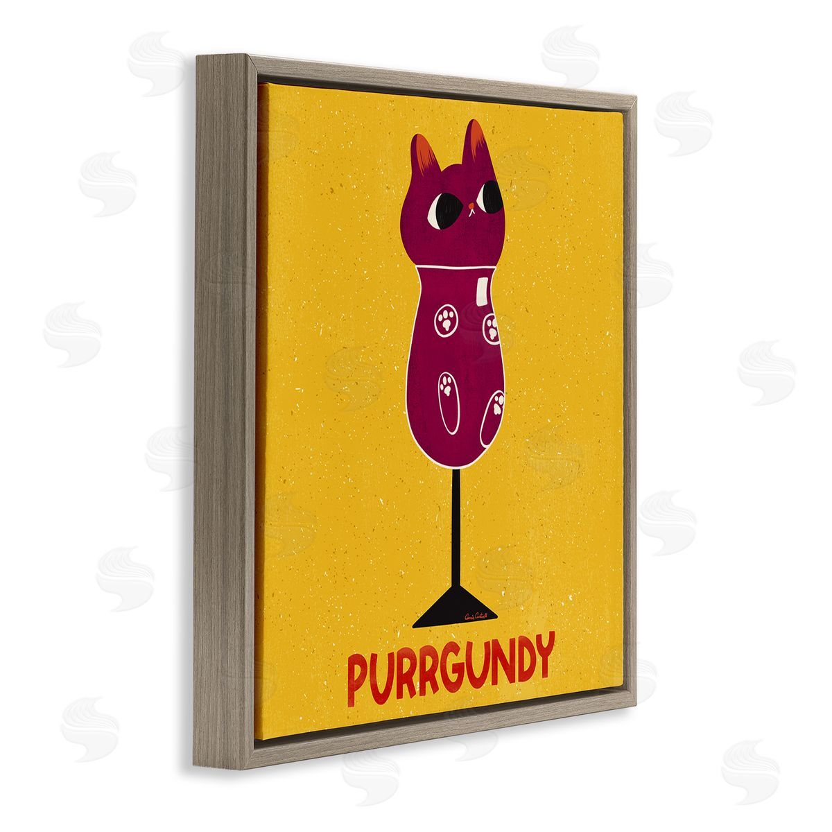 Purrgundy Cat Wine Brown Floating Frame Canvas Wall Art, Home Decor by Carrie Cantwell