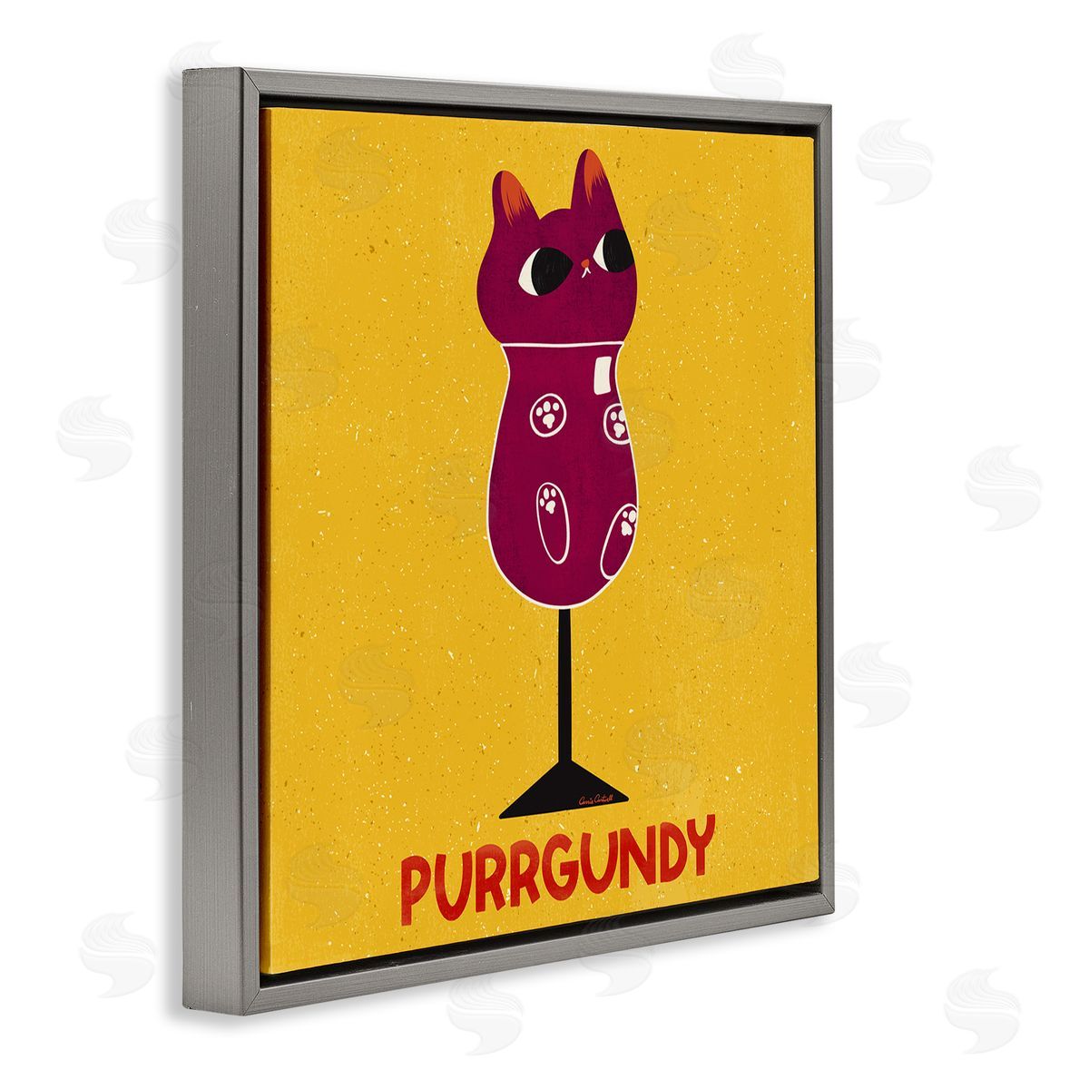 Purrgundy Cat Wine Grey Floating Frame Canvas Wall Art, Home Decor by Carrie Cantwell
