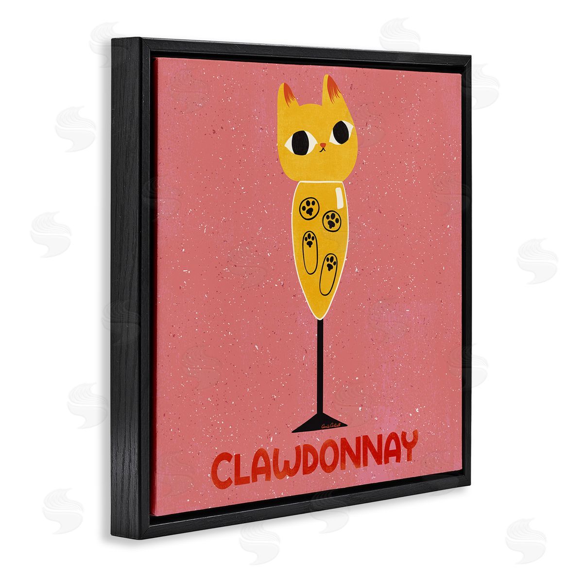 Clawdonnay Feline Wine Black Floating Frame Canvas Wall Art, Home Decor by Carrie Cantwell