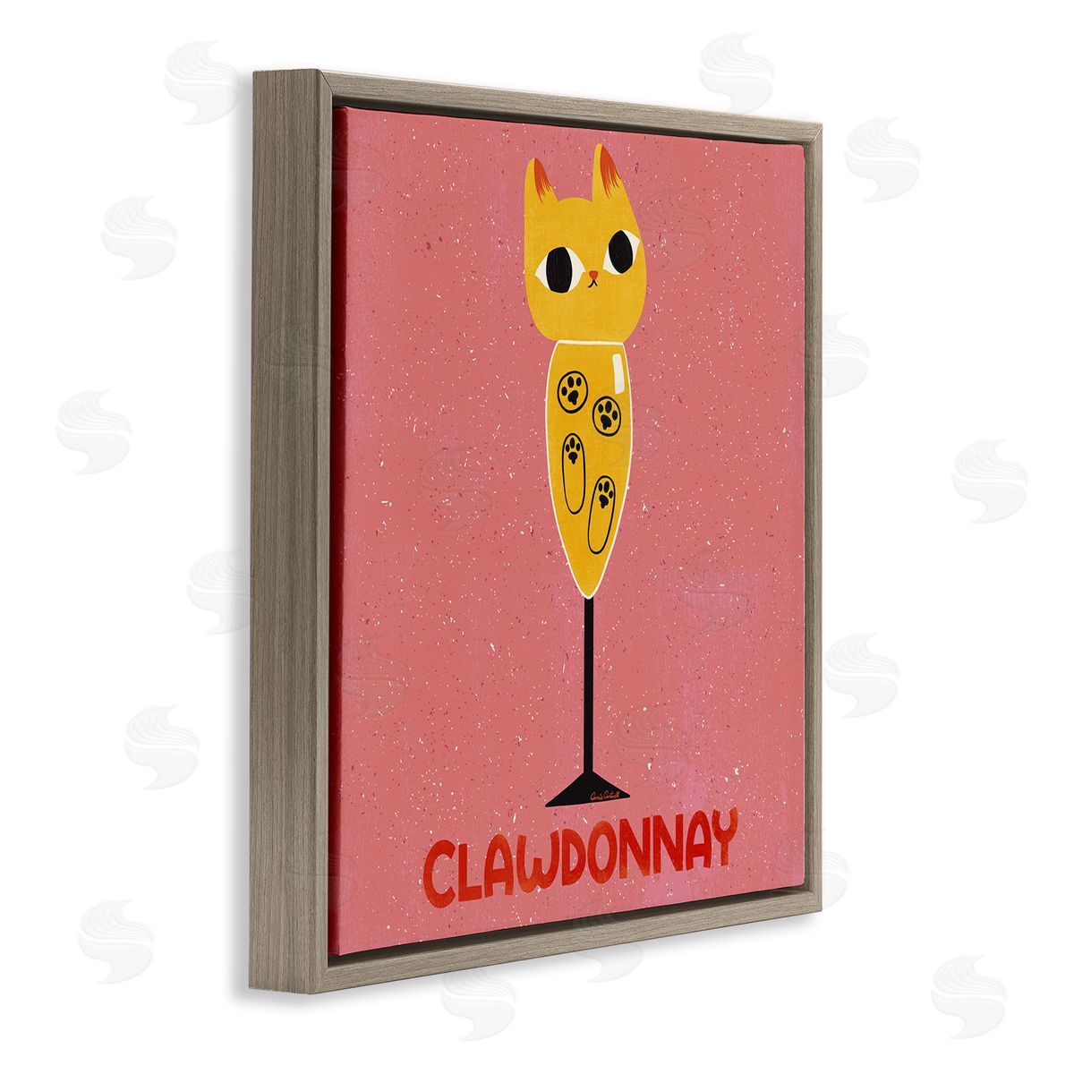Clawdonnay Feline Wine Brown Floating Frame Canvas Wall Art, Home Decor by Carrie Cantwell