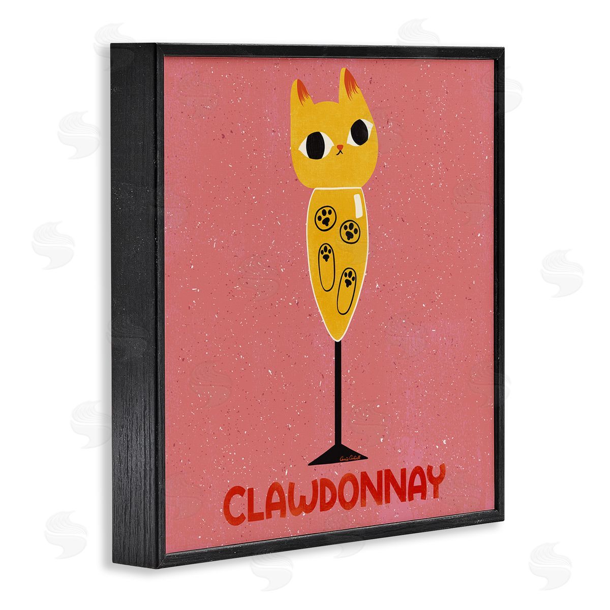Clawdonnay Feline Wine Black Frame Print Wall Art, Home Decor by Carrie Cantwell