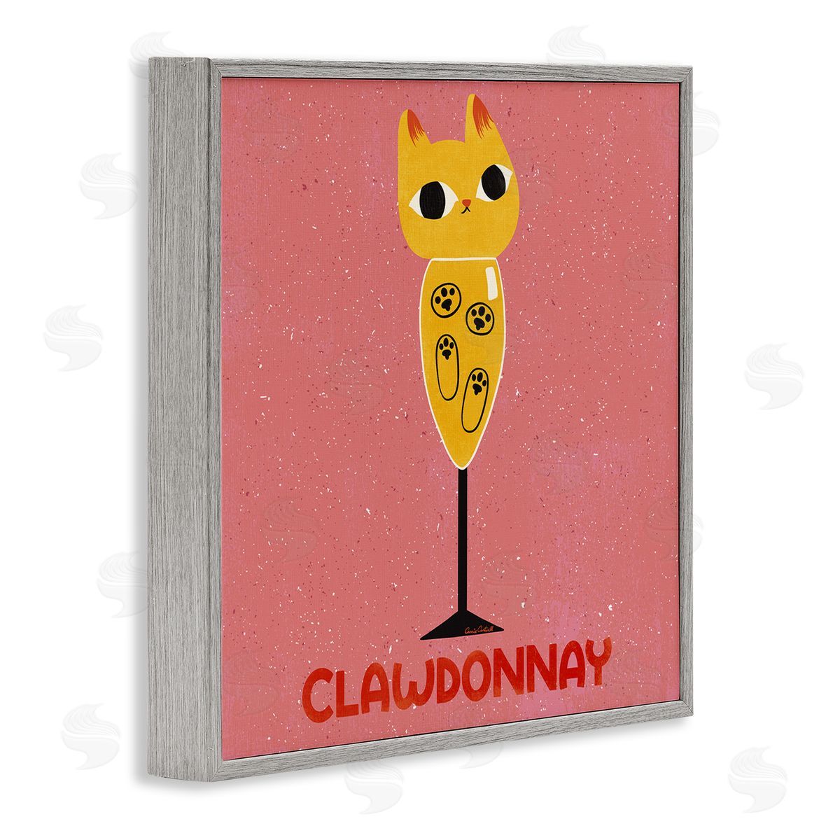 Clawdonnay Feline Wine Grey Frame Print Wall Art, Home Decor by Carrie Cantwell