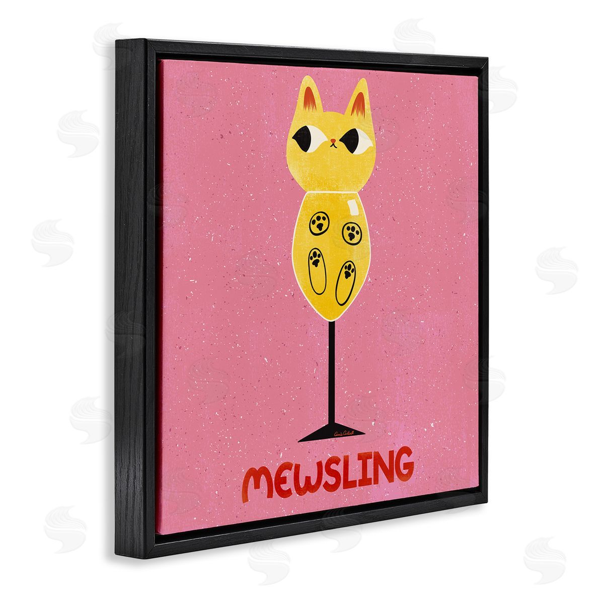 Mewsling Cat Wine Black Floating Frame Canvas Wall Art, Home Decor by Carrie Cantwell