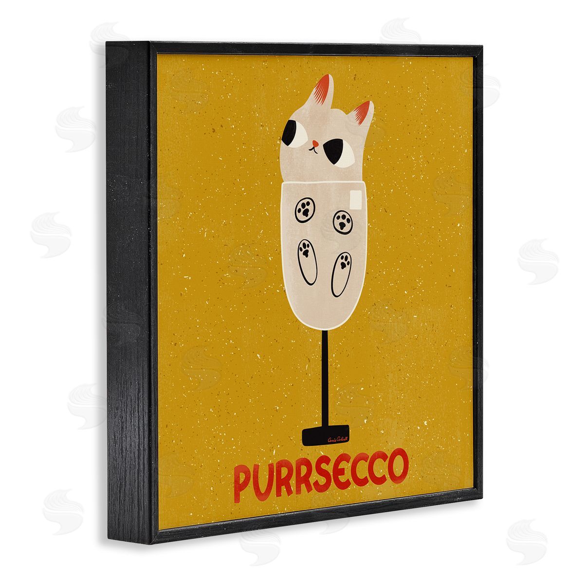 Purrsecco Cat Wine Black Frame Print Wall Art, Home Decor by Carrie Cantwell