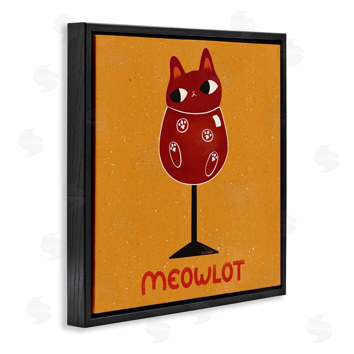 Meowlot Cat Merlot Black Floating Frame Canvas Wall Art, Home Decor by Carrie Cantwell