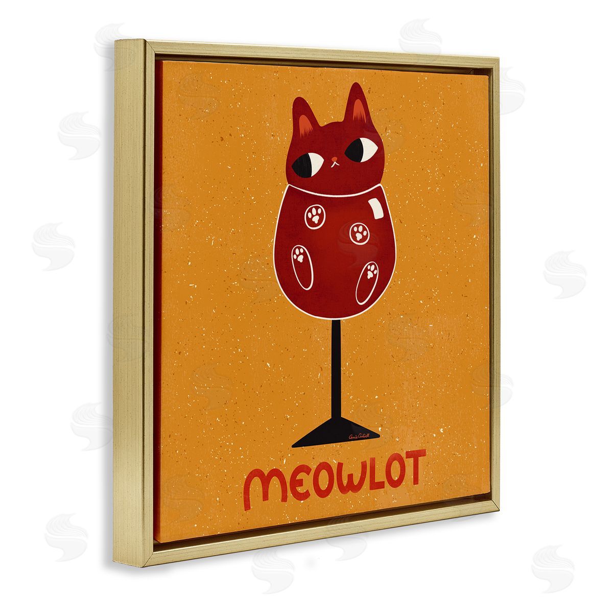 Meowlot Cat Merlot Gold Floating Frame Canvas Wall Art, Home Decor by Carrie Cantwell