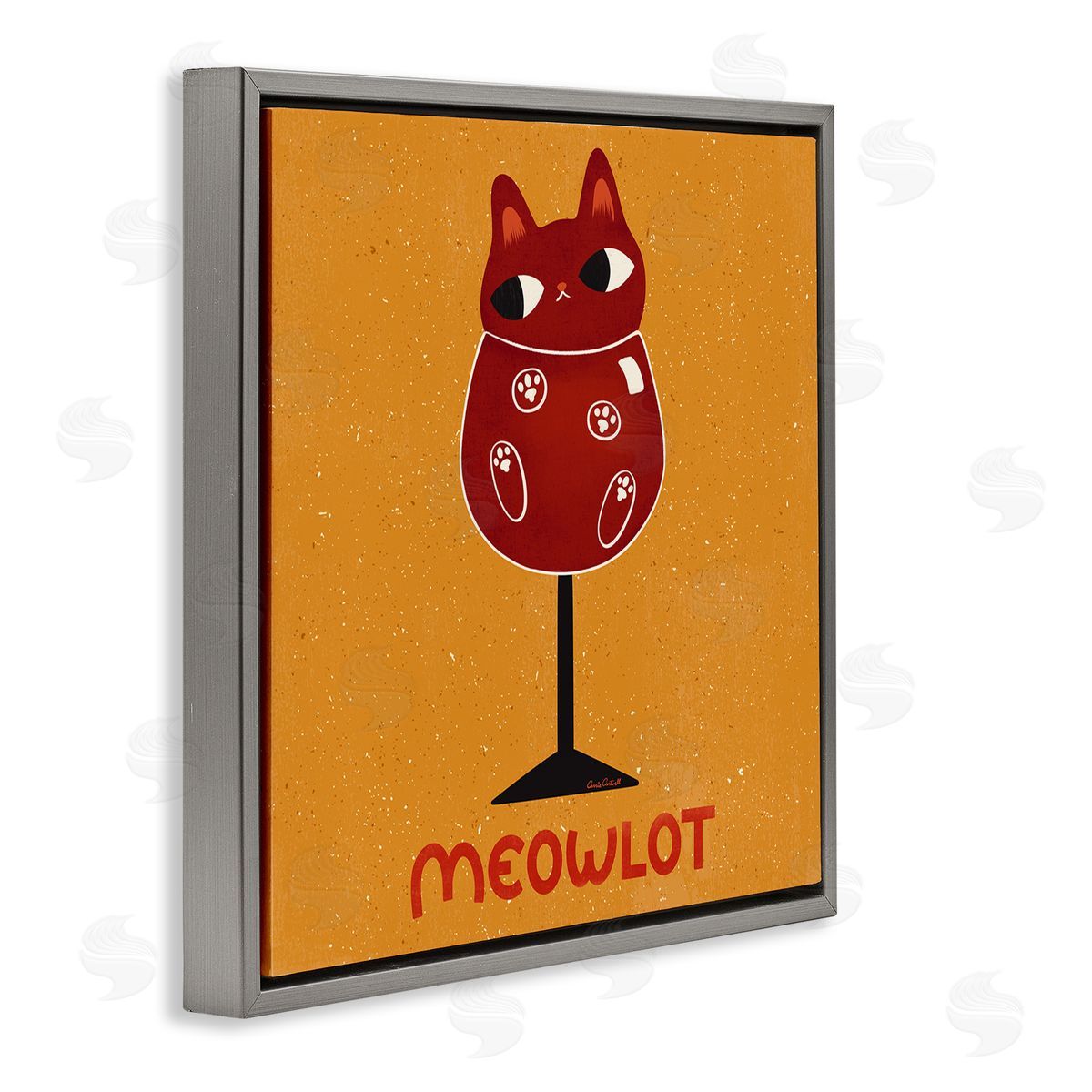 Meowlot Cat Merlot Grey Floating Frame Canvas Wall Art, Home Decor by Carrie Cantwell