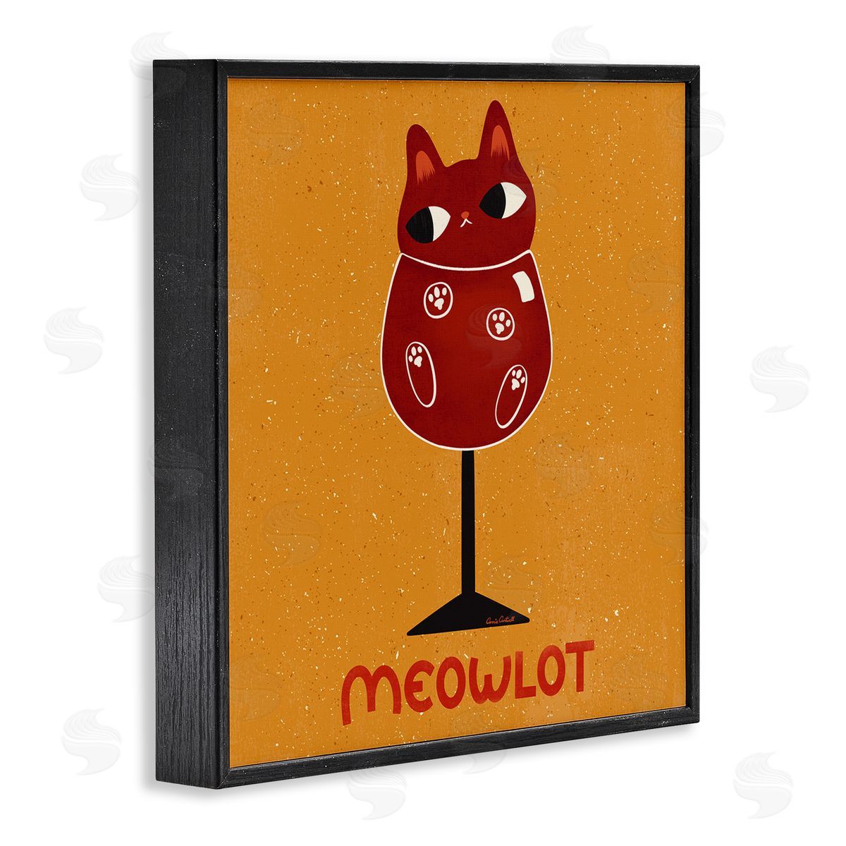 Meowlot Cat Merlot Black Frame Print Wall Art, Home Decor by Carrie Cantwell