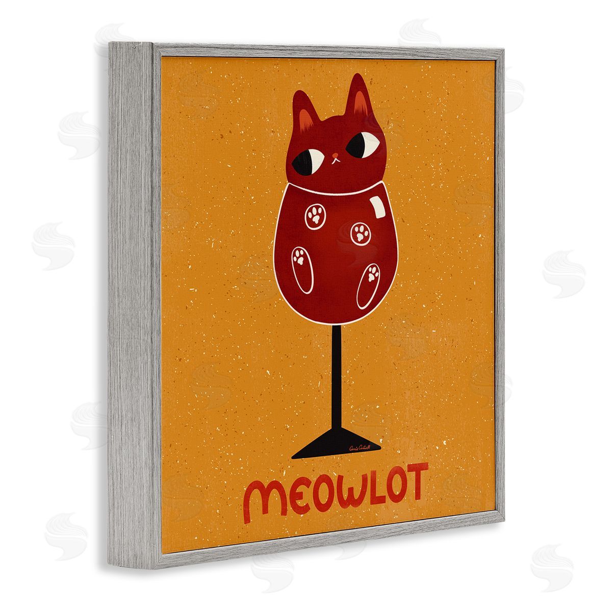 Meowlot Cat Merlot Grey Frame Print Wall Art, Home Decor by Carrie Cantwell
