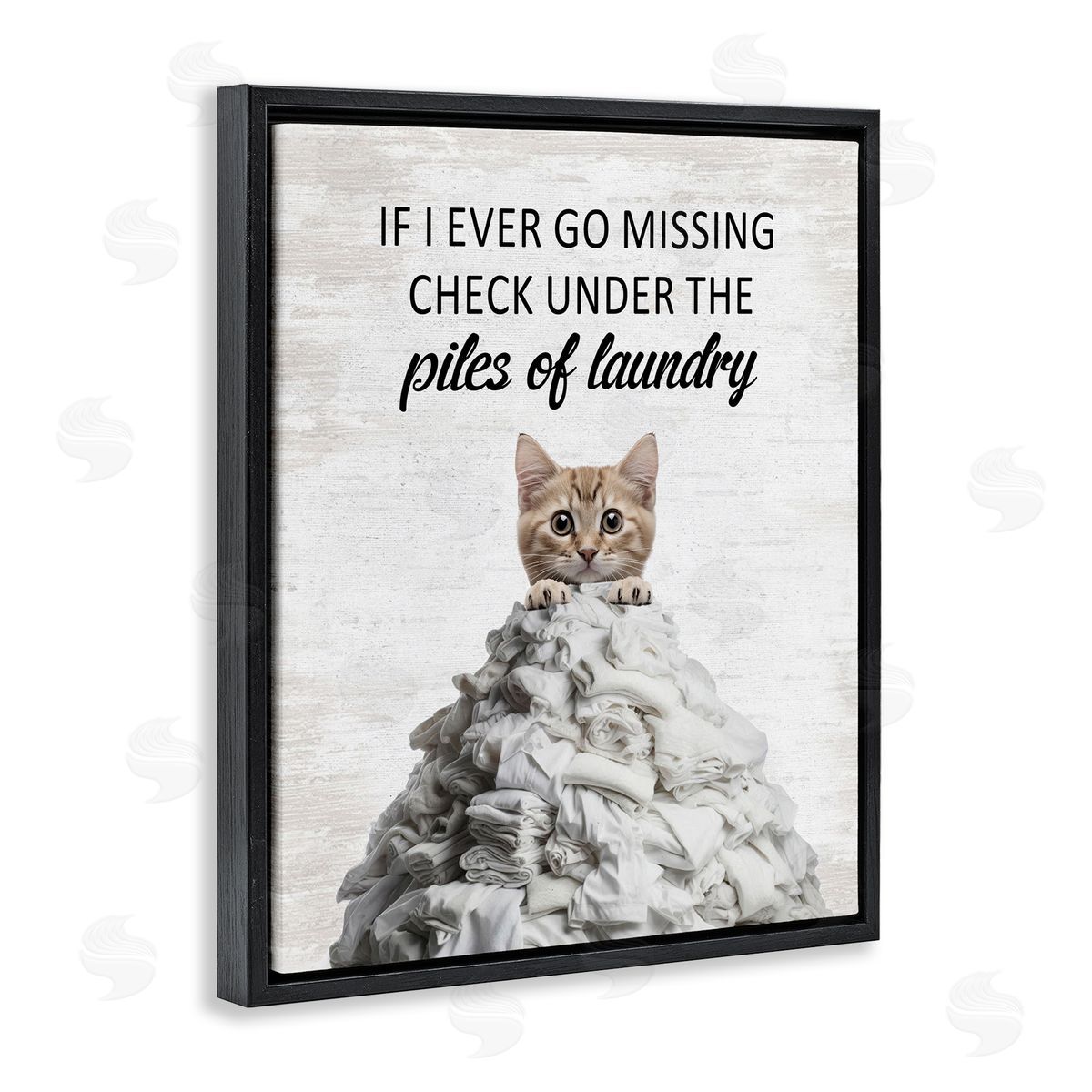 Piles Of Laundry Cat Black Floating Frame Canvas Wall Art, Home Decor by Lettered and Lined