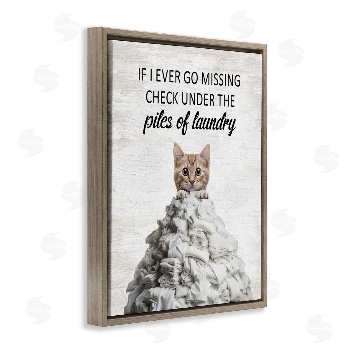 Piles Of Laundry Cat Brown Floating Frame Canvas Wall Art, Home Decor by Lettered and Lined