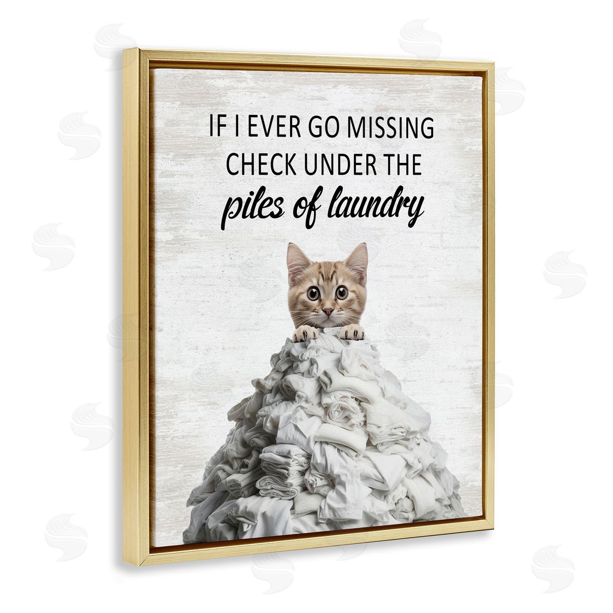 Piles Of Laundry Cat Gold Floating Frame Canvas Wall Art, Home Decor by Lettered and Lined