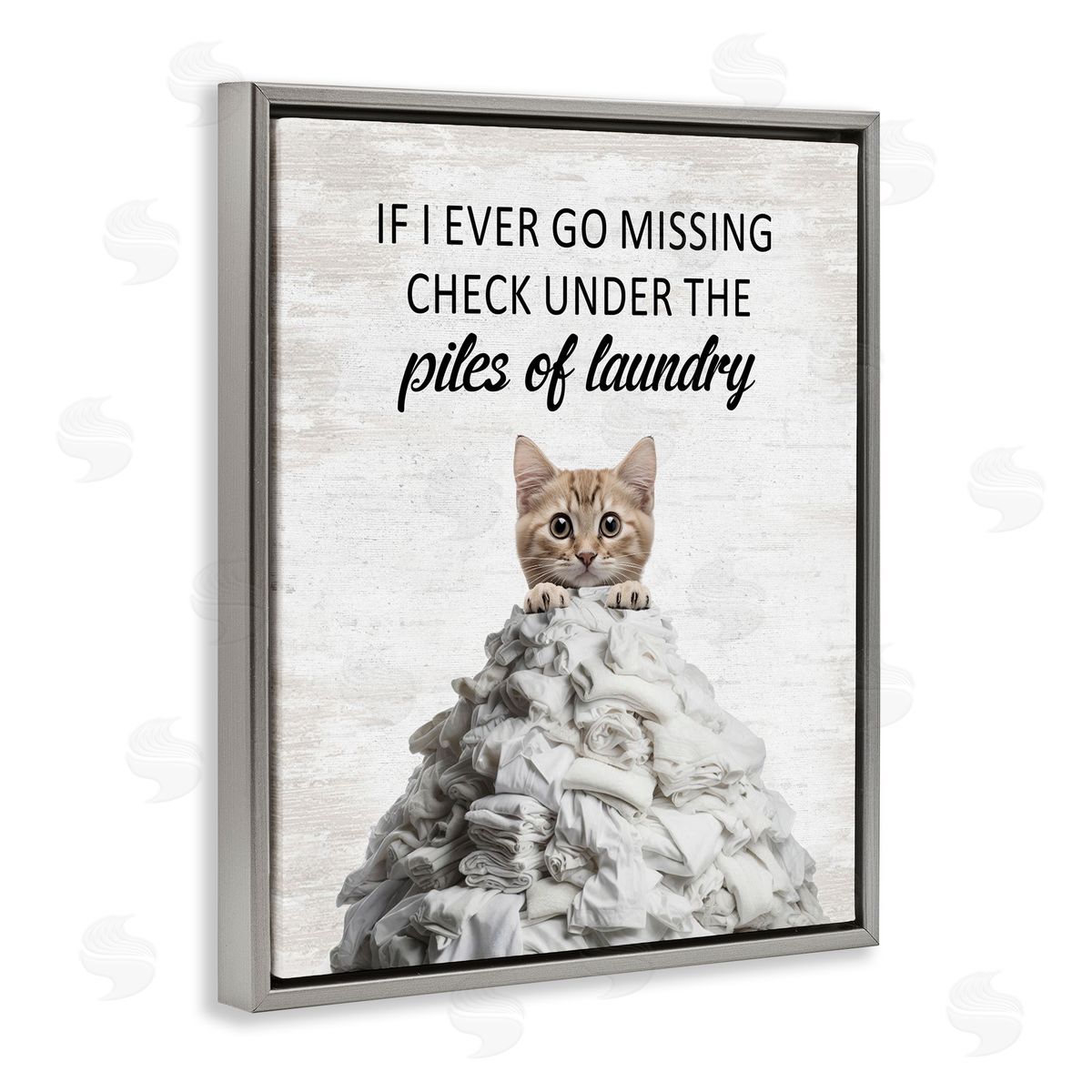 Piles Of Laundry Cat Grey Floating Frame Canvas Wall Art, Home Decor by Lettered and Lined