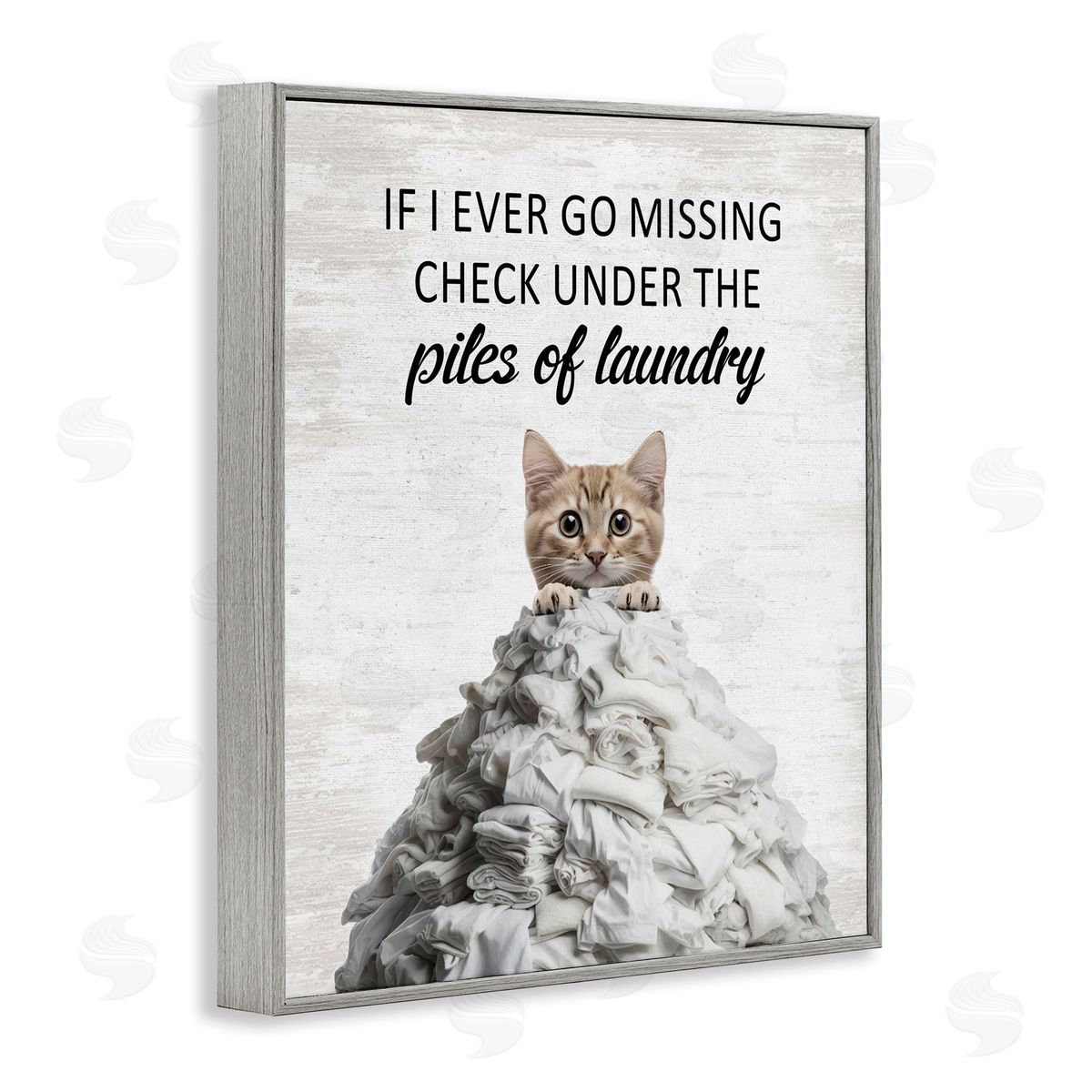 Piles Of Laundry Cat Grey Frame Print Wall Art, Home Decor by Lettered and Lined