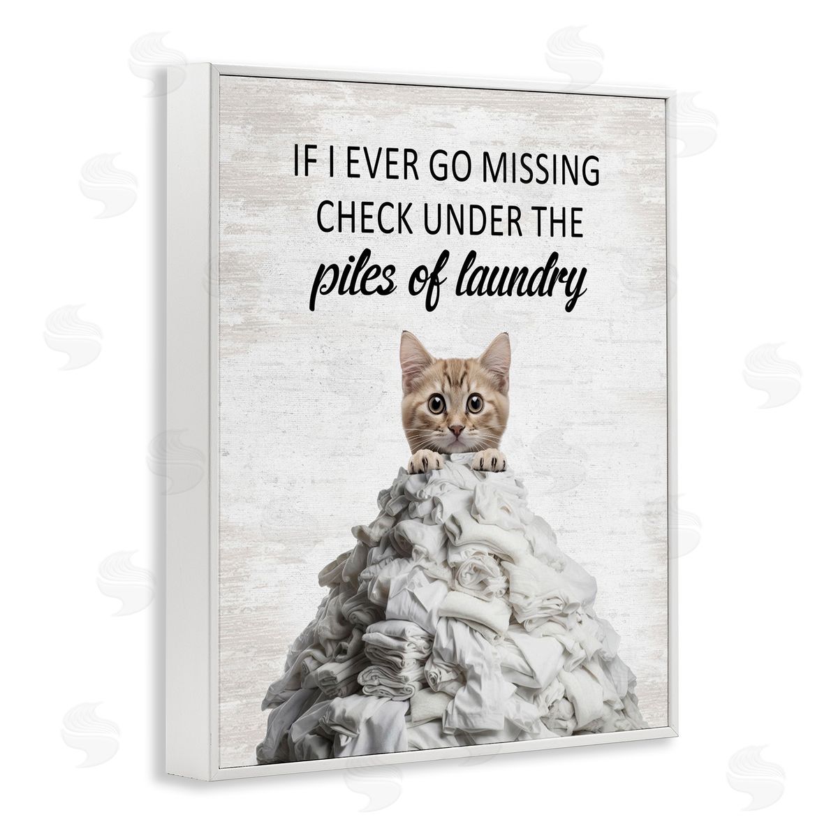 Piles Of Laundry Cat White Frame Print Wall Art, Home Decor by Lettered and Lined