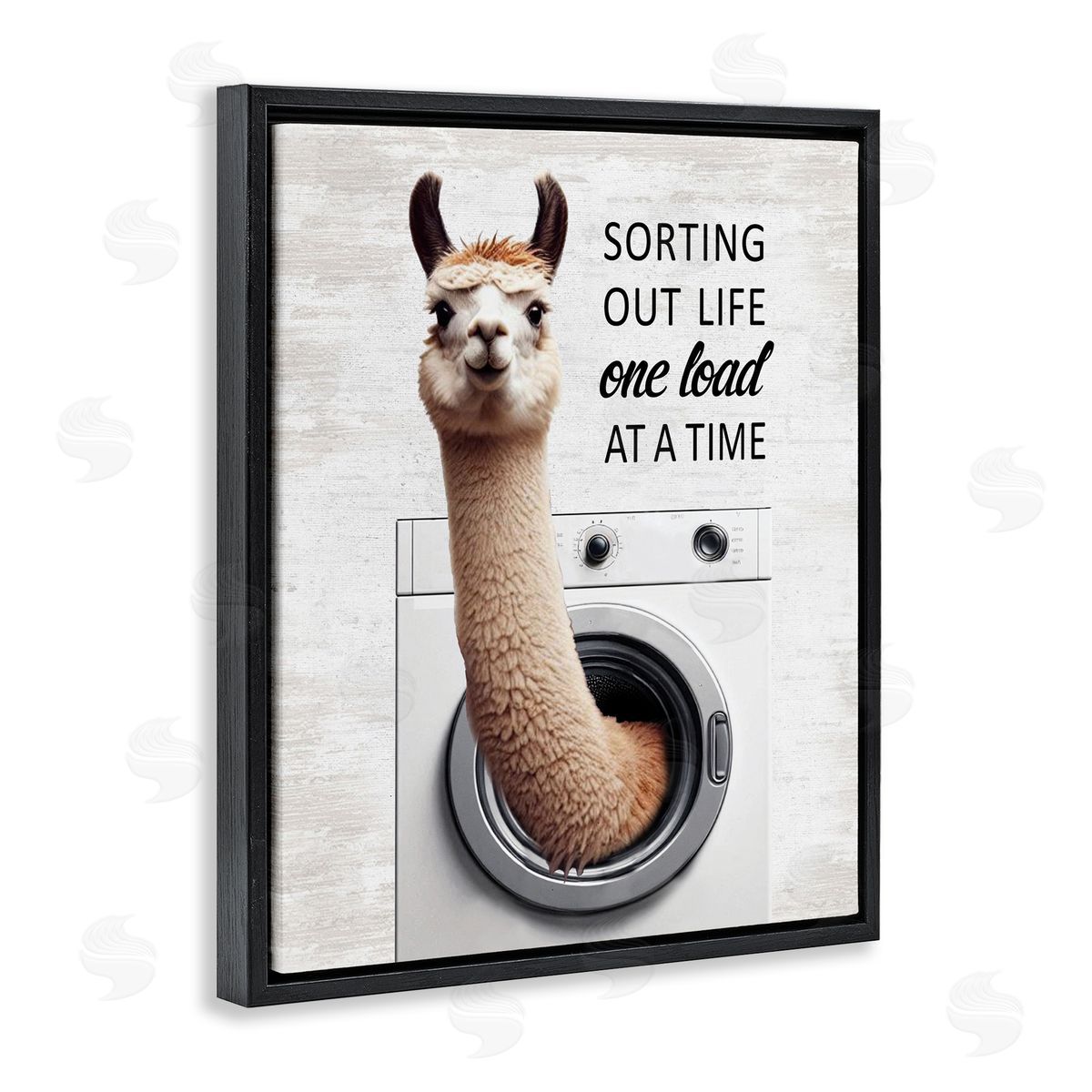 One Load At A Time Llama Black Floating Frame Canvas Wall Art, Home Decor by Lettered and Lined