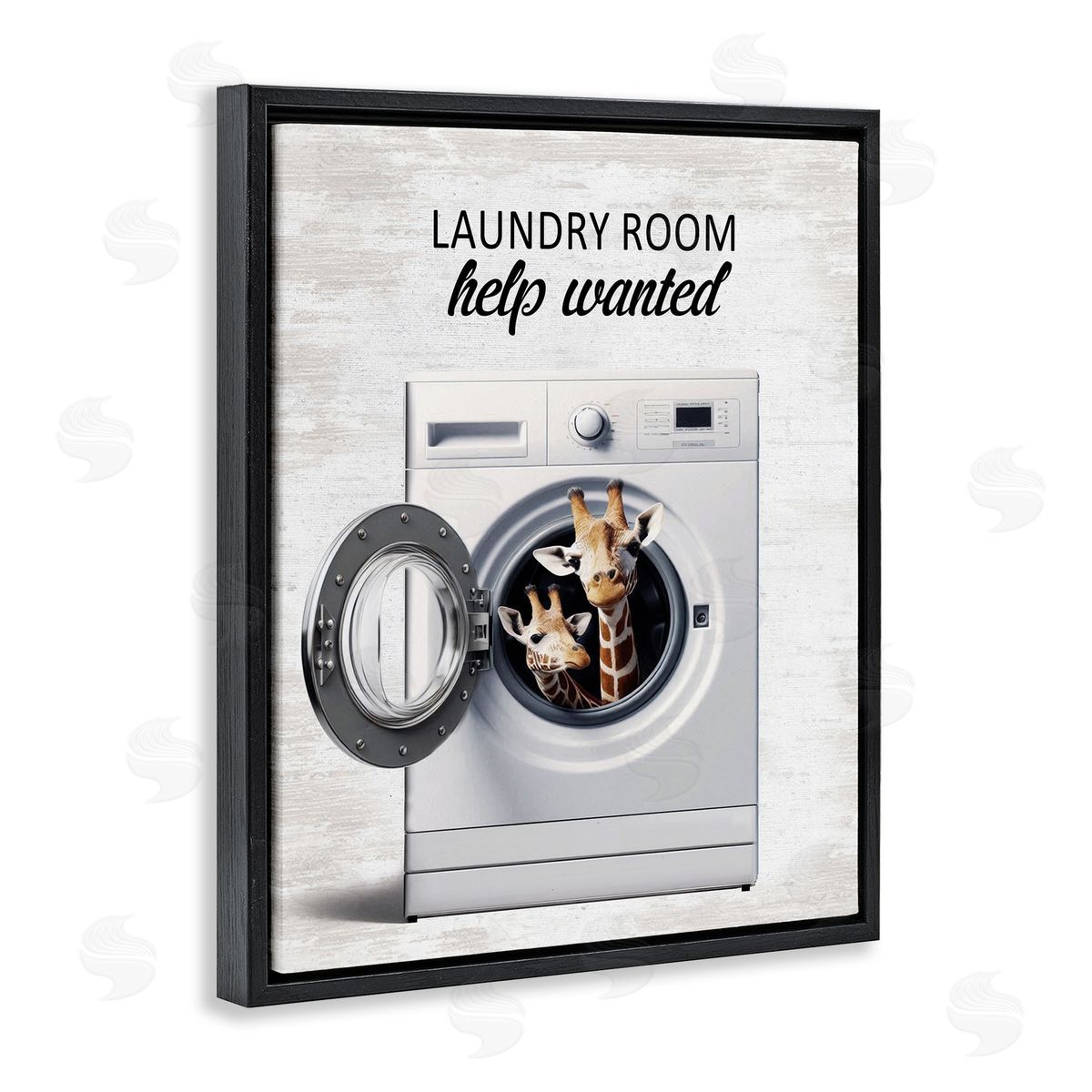 Laundry Room Help Wanted Black Floating Frame Canvas Wall Art, Home Decor by Lettered and Lined