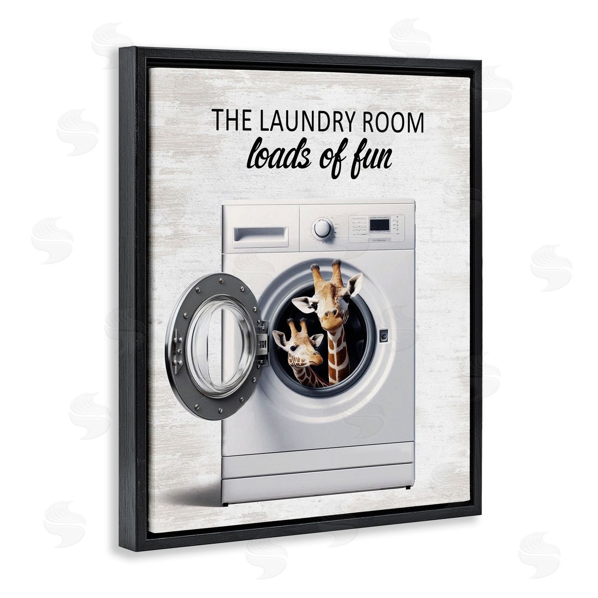 Giraffes & Laundry Load Black Floating Frame Canvas Wall Art, Home Decor by Lettered and Lined