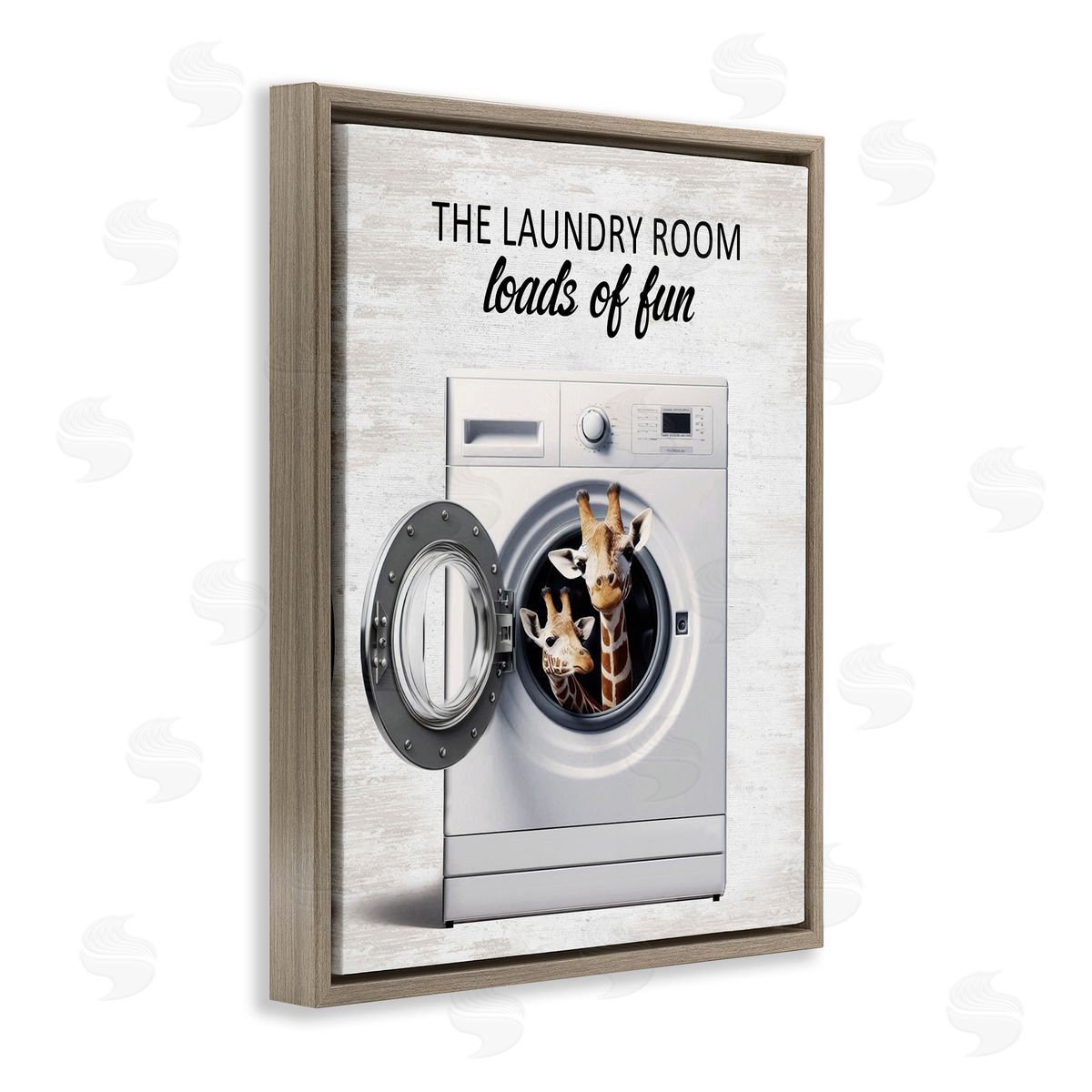 Giraffes & Laundry Load Brown Floating Frame Canvas Wall Art, Home Decor by Lettered and Lined