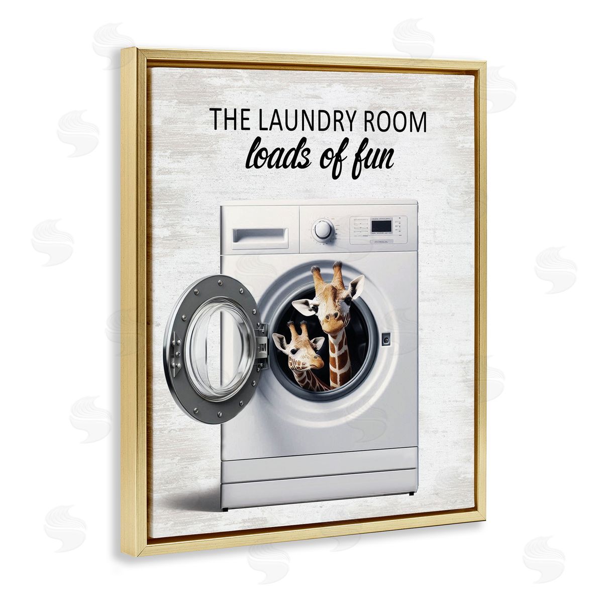 Giraffes & Laundry Load Gold Floating Frame Canvas Wall Art, Home Decor by Lettered and Lined